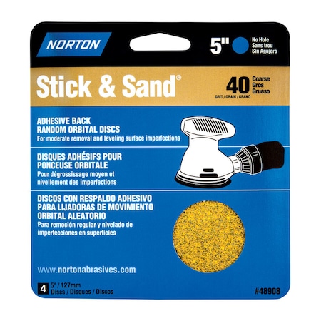 Norton Abrasives Norton Stick & Sand 5 in. Aluminum Oxide Adhesive A250/A290/H290 Sanding Disc 40 Grit Extra Coarse 4 7660705456